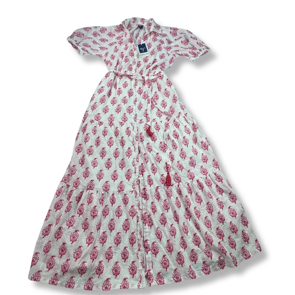 NWT Roller Rabbit Target Maxi Dress Pink Block Print Tassel Belt Womens XS